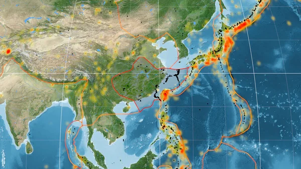 Tektonická Deska Yangtze Nastíněná Globálních Satelitních Snímcích Mollweidově Projekci Vykreslování — Stock fotografie