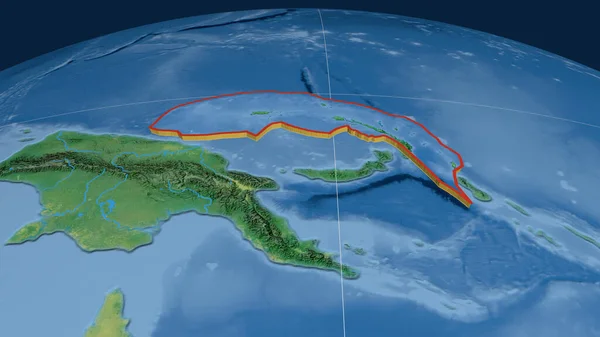 北ビスマルク地殻プレートは、地球上で押し出されました。地形図だ。3Dレンダリング — ストック画像 北ビスマルク地殻プレートは 地球上で押し出されました 地形図だ 3Dレンダリング — ストック写真