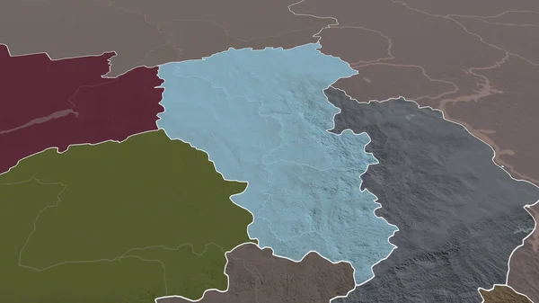 Kemerovo Région Russie Zoomé Mis Évidence Carte Colorée Bosselée Division — Photo
