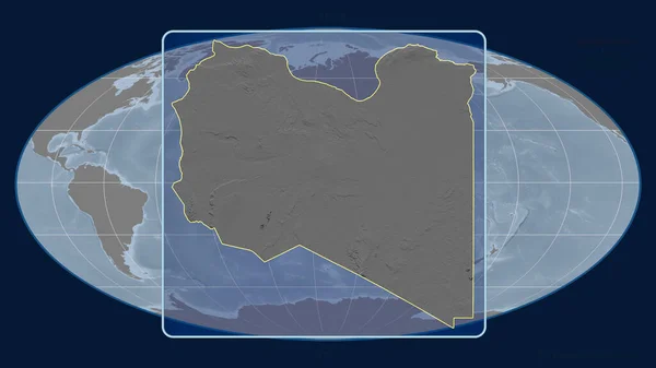 Zoomed View Libya Outline Perspective Lines Global Map Mollweide Projection — Stock Photo, Image