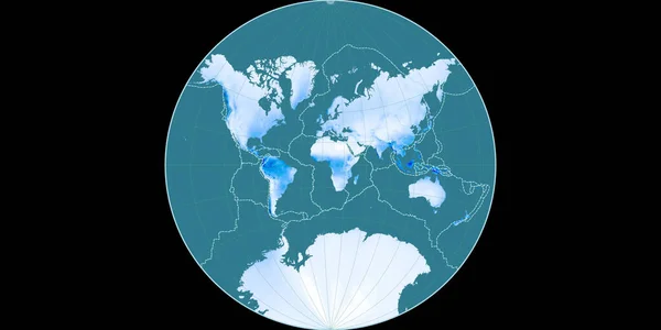 兰伯特 拉格朗日投影中的世界地图以东经11度为中心 年平均降水图 具有满意边界和构造板块边界的栅格组合图 3D插图 — 图库照片