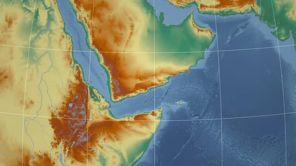 Yemen Neighborhood Distant Perspective Outline Topographic Relief Map — Stock Photo, Image