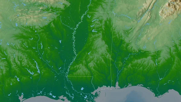 Mississippi Staat Van Verenigde Staten Gekleurde Schaduwgegevens Met Meren Rivieren — Stockfoto