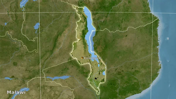 Uydu Haritasında Stereografik Projeksiyondaki Malawi Alanı Ana Bileşim — Stok fotoğraf