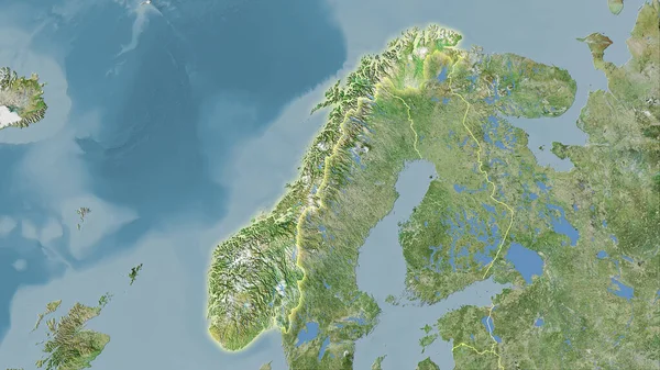 Norwegen Auf Der Satelliten Karte Der Stereographischen Projektion Rohe Zusammensetzung — Stockfoto