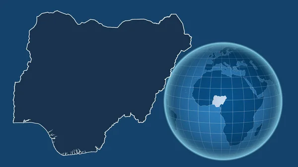 Nigeria Globo Con Forma Del País Contra Mapa Ampliado Con — Foto de Stock