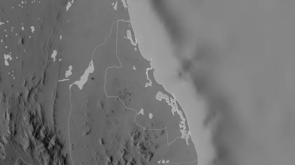 Batticaloa District Sri Lanka Grayscaled Map Lakes Rivers Shape Outlined — Stock Photo, Image