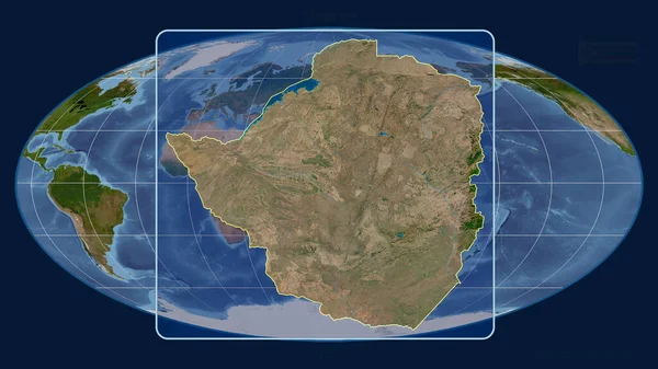 Увеличенный Вид Зимбабве Перспективными Линиями Против Глобальной Карты Проекции Моллвейда — стоковое фото