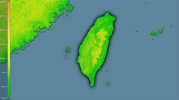 Gemiddelde Dagtemperatuur Variatie Het Taiwan Gebied Stereografische Projectie Met Legende — Stockfoto