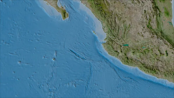 Lingkungan Dari Lempeng Tektonik Rivera Pada Peta Satelit Dalam Proyeksi — Stok Foto