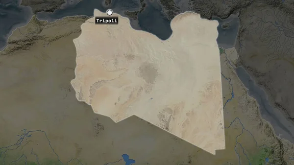 Area Evidenziata Della Libia Con Punto Capitale Etichetta Sulla Mappa — Foto Stock