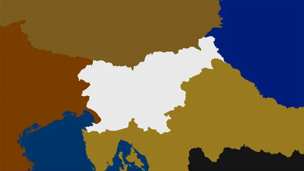 立体投影中行政区划地图上的斯洛文尼亚地区 栅格层的原始组成 — 图库照片