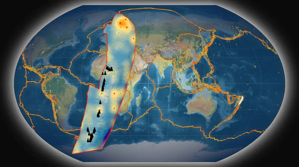 Placa Tectônica Tonga Extrudiu Apresentou Contra Mapa Topográfico Global Projeção — Fotografia de Stock