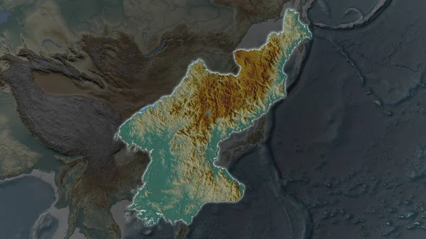 Área Coreia Norte Ampliada Brilhou Fundo Escurecido Seus Arredores Mapa — Fotografia de Stock