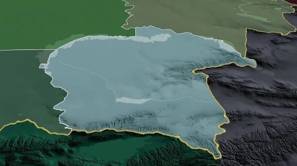 Алмати Регіон Казахстану Збільшений Виділений Кольорові Зігнуті Карти Адміністративного Поділу — стокове фото