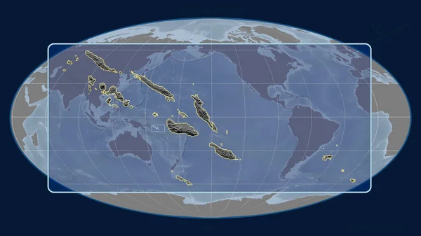 Zoomed View Solomon Islands Outline Perspective Lines Global Map Mollweide — Stock Photo, Image