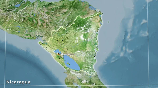 Nicaragua Satélite Mapa Proyección Estereográfica Composición Principal —  Fotos de Stock