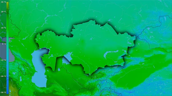 Roczna Średnia Temperatura Obszarze Kazachstanu Projekcji Stereograficznej Legendą Surowa Kompozycja — Zdjęcie stockowe