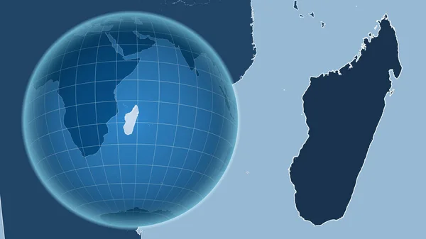 Madagascar Globo Con Forma Del País Contra Mapa Ampliado Con — Foto de Stock