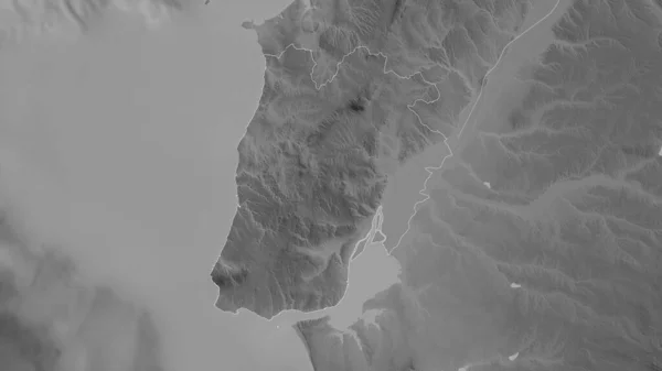 Лиссабон Округ Португалии Карта Масштабе Grayscaled Лаками Риверами Форма Очерченная — стоковое фото