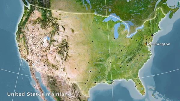 Pevninská Plocha Spojených Států Mapě Satelitu Stereografické Projekci Hlavní Skladba — Stock fotografie