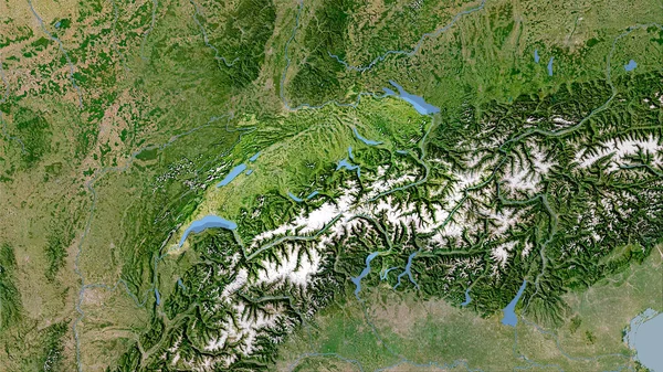 卫星C地图上的瑞士地区立体投影 光栅层的原始成分 — 图库照片