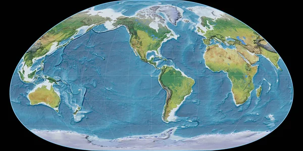 Světová Mapa Loximální Projekci Soustřeďuje Západní Délky Hlavní Fyziografické Krajinné — Stock fotografie