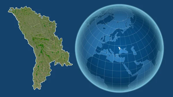 Moldavia Globo Con Forma Del Paese Mappa Ingrandita Con Suo — Foto Stock