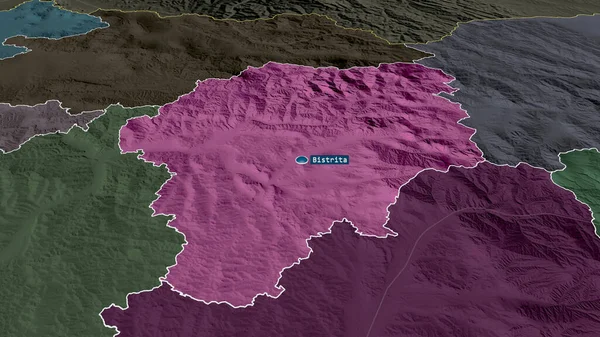 Bistrita Nasaud Contea Romania Ingrandita Evidenziata Con Capitale Mappa Colorata — Foto Stock