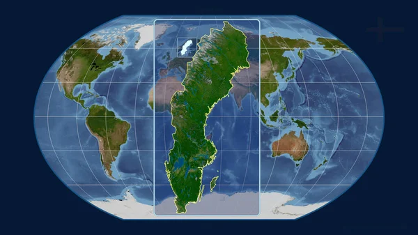 Kavrayskiy Projekcióban Svédország Perspektíváival Együtt Egy Globális Térképre Nagyítva Alakzat — Stock Fotó
