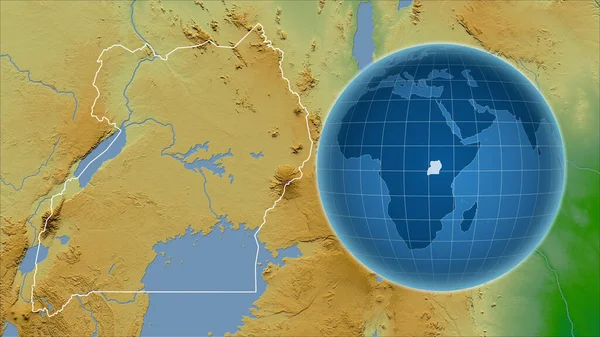 Uganda Globo Con Forma Del Paese Contro Mappa Ingrandita Con — Foto Stock