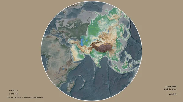 Área Pakistán Centró Círculo Que Rodea Continente Fondo Desaturado Georreferencias — Foto de Stock