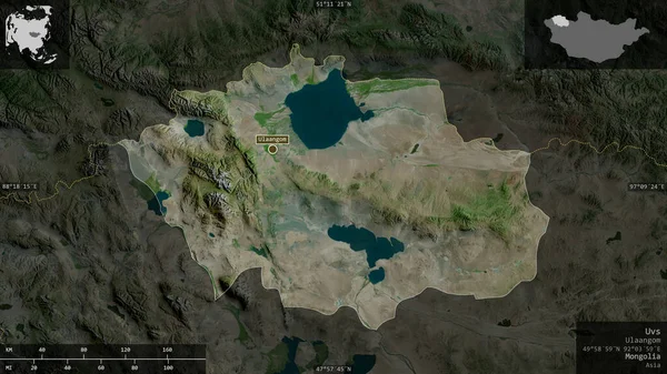 Uvs Province Mongolia Satellite Imagery Shape Presented Its Country Area — Stock Photo, Image