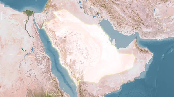 Saudi Arabia area on the satellite C map in the stereographic projection - raw composition of raster layers with light glowing outline