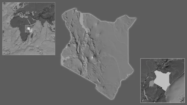 Nahaufnahme Kenias Und Seiner Lage Der Region Und Zentrum Einer — Stockfoto