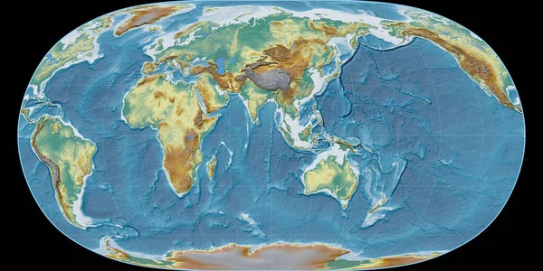 Világtérkép Natural Earth Projekció Középpontjában Keleti Hosszúság Topográfiai Domborzati Térkép — Stock Fotó