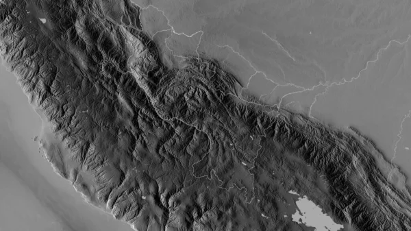 Cusco Region Peru Graustufige Karte Mit Seen Und Flüssen Umrissen — Stockfoto
