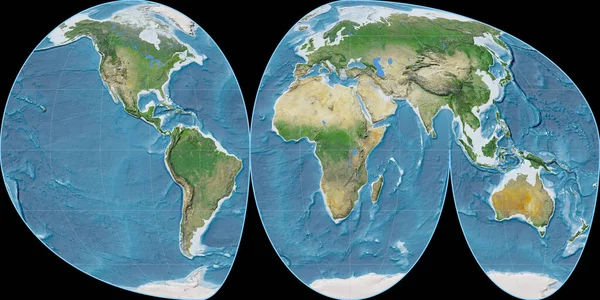 Carte Monde Dans Projection Mollweide Continents Centrée Sur Longitude Est — Photo