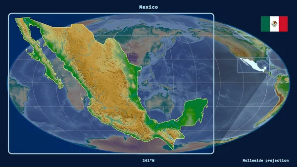 Vergrößerte Ansicht Von Mexiko Mit Perspektivischen Linien Gegen Eine Weltkarte — Stockfoto