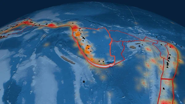 Nya Hebriderna Tektoniska Platta Extruderade Jorden Topografi Och Batymetrifärgad Höjdkarta — Stockfoto