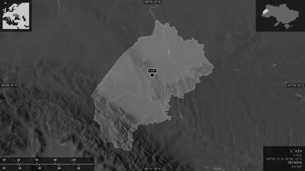 Viv Região Ucrânia Mapa Tons Cinza Com Lagos Rios Forma — Fotografia de Stock