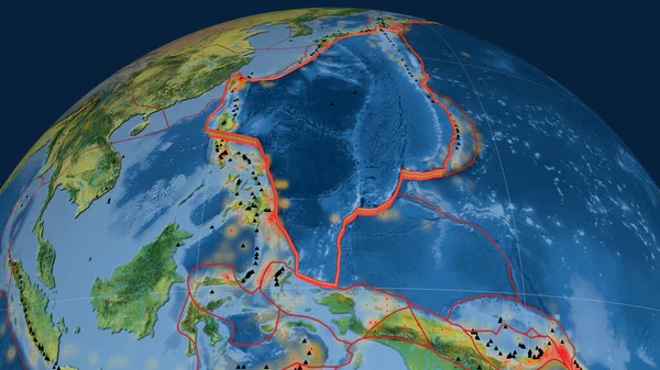 Filipińska Płyta Tektoniczna Wytłoczona Kuli Ziemskiej Mapa Topograficzna Renderowanie — Zdjęcie stockowe