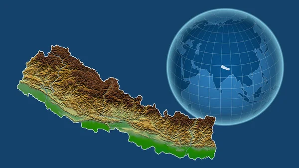 Nepal Globo Com Forma País Contra Mapa Ampliado Com Seu — Fotografia de Stock