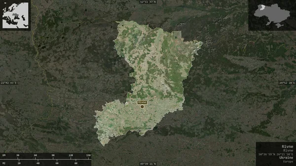 Rivne Região Ucrânia Imagens Satélite Forma Apresentada Contra Sua Área — Fotografia de Stock