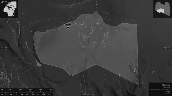 Μουρζούκ Περιφέρεια Λιβύης Χάρτες Διαβαθμίσεων Του Γκρι Λίμνες Και Ποτάμια — Φωτογραφία Αρχείου