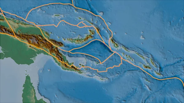 Tectonic Plates Borders Relief Map Areas Adjacent Solomon Sea Plate — Stock Photo, Image