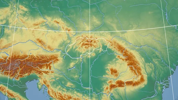 Eslovaquia Barrio Perspectiva Distante Con Contorno Del País Mapa Topográfico — Foto de Stock