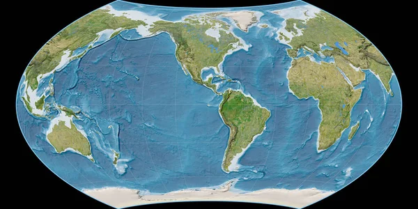 World Map Wagner Viii Projection Centered West Longitude Satellite Imagery — Stock Photo, Image