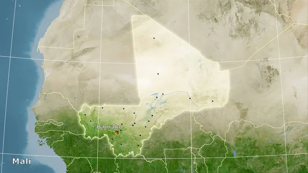 Περιοχή Του Μάλι Στο Χάρτη Του Δορυφόρου Στην Στερεογραφική Προβολή — Φωτογραφία Αρχείου