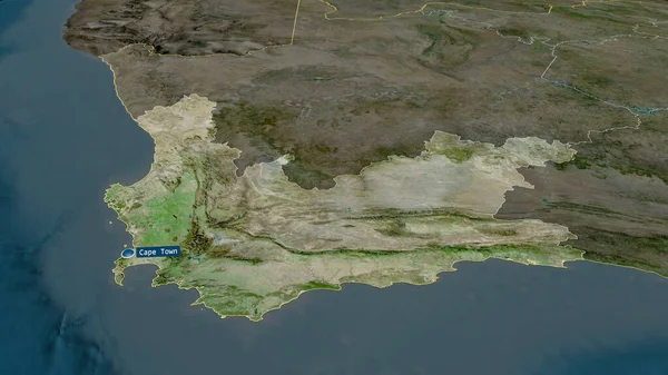 Western Cape - province of South Africa zoomed and highlighted with capital. Satellite imagery. 3D rendering